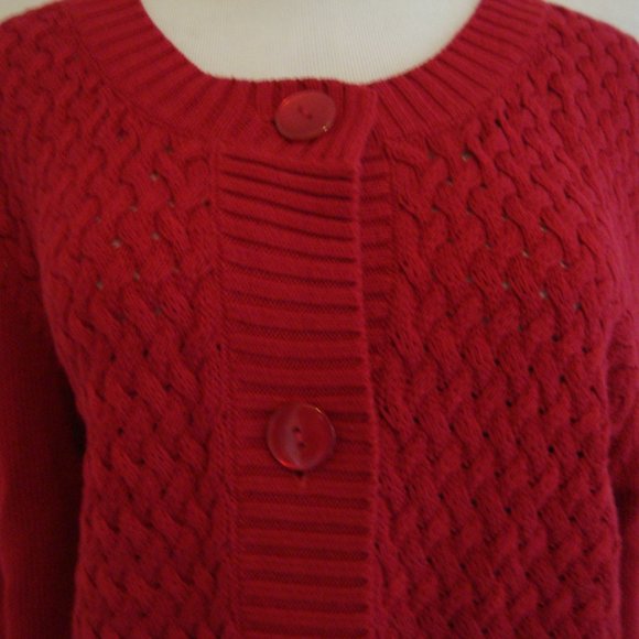 Croft & Barrow Burgundy Red Sweater Cardigan Button Front 3/4 Sleeve sz XL - Picture 3 of 11